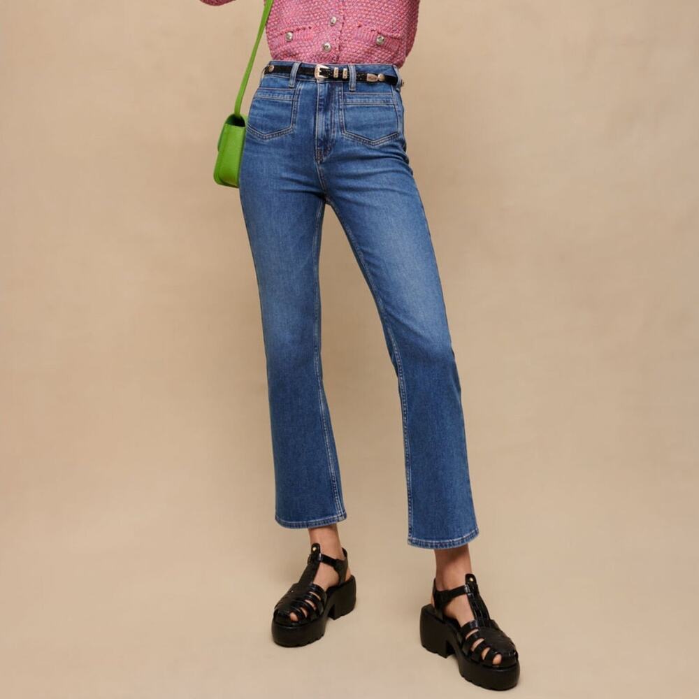 Maje Faded Denim Jeans Patch Pockets Straight Leg Size 38 (US Medium) EUC